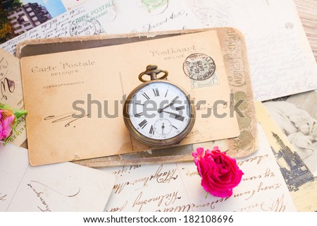old letter  with copy space and old clock