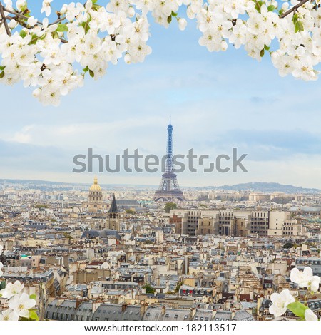 skyline of Paris city with Eiffel Tower from above at spring France skyline of Paris city with Eiffel Tower from above at spring France