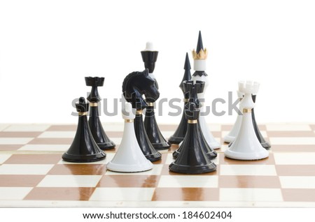 set of black and white chess isolated on white background