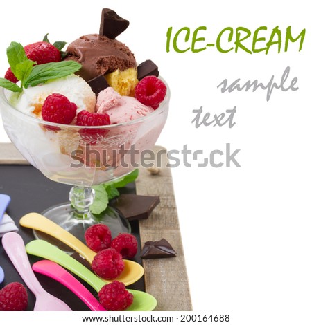 cup of mixed ice-cream isolated on white background