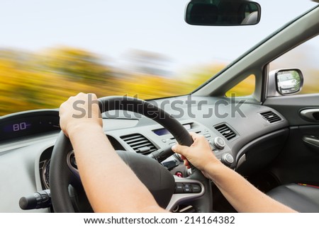 driving a car, view  inside out, making a turn
