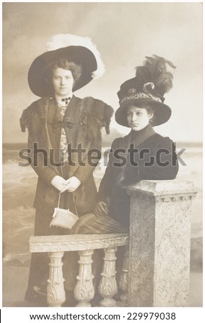 POLAND, WARSAW - CIRCA 1900s: old photo of two women. Illustrative Image, subject of human interest