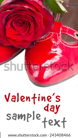 red shoes with rose flower close up border  isolated on white background