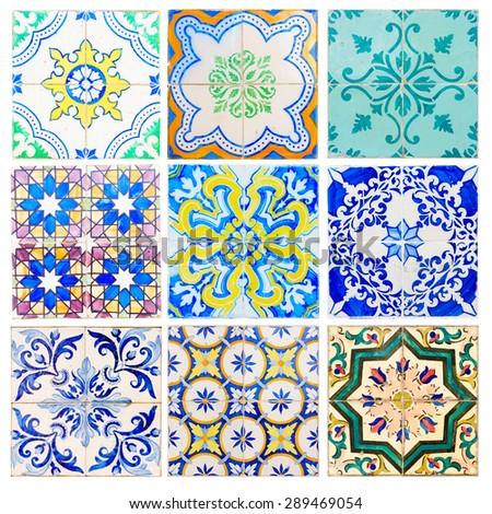 set of antique tiles asulejos of  Portugal