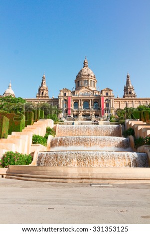 Square of Spain -  National museum of  Barcelona at summer day, Spain