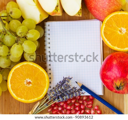 blank notepad for recipes with fruit border