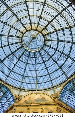 abstract glass dome of interior of  Galleria Vittorio Emanuele II shoping gallery, Milan (Milano), Italy