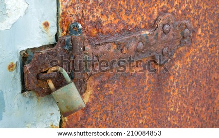 Rusted Locked Solid Metal Door Hinge Padlock