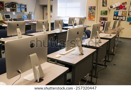 LAKEWOOD, WASHINGTON/UNITED STATES- MAY, 1: A classroom filled with computers on the Clover Park Technical College campus May 1, 2014.