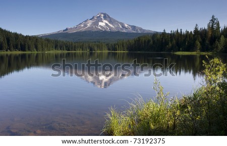 Smooth Calm Trillium Lake Reflects Mt. Hood in the Distance Part of the Cascade Range Oregon United States