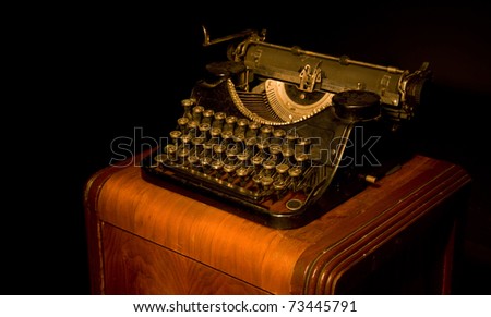 Vintage Typewriter Displayed on Wooden End Table Antique Writing Tool
