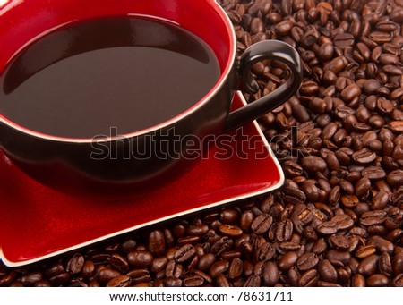 Roasted Coffee Beans Red Porcelain Cup and Saucer Food Drink