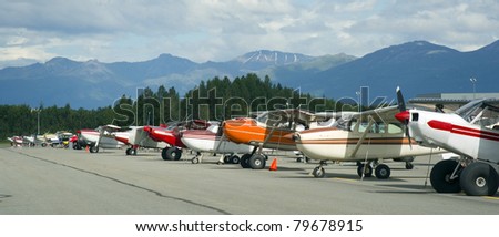 Airplanes Parked on the Tarmac Bush Planes Ready to Fly Alaska Outback