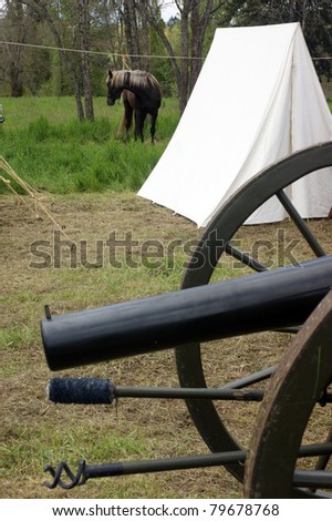 Civil War Camp Cannon Tent Horse Mount Vertical Composition