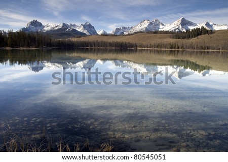 Reflection of Mountain Range Smooth Waters Redfish Lake Idaho Sawtooth Mountain Wilderness