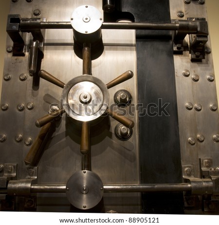 Door of a Vintage Locked Safe in a Bank Vault Retail Security