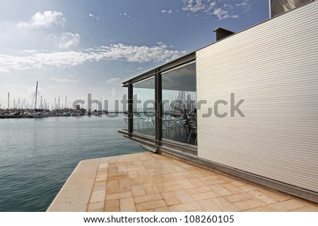 modern architecture in a building surrounded by water
