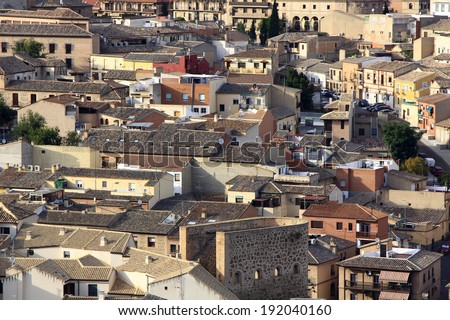 General view of the rooftops of an ancient city, Toledo, Spain
