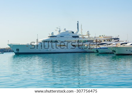 Marbella, Spain September 3, 2014: Lady Haya famous luxury yacht Saudi Royal family arrives at port on September, 3, 2014 in Marbella Spain