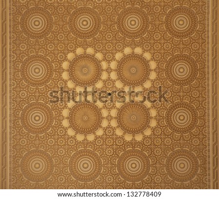 Intricate Moroccan arabesque design ceiling at the Hassan II Mosque in Casablanca, Morocco