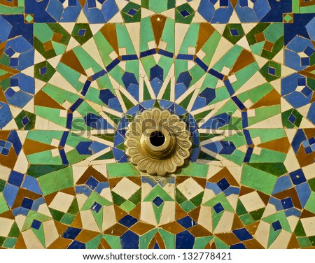 Moroccan tile on the wall of the Mosque Hassan II in Casablanca Morocco