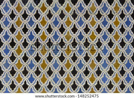 Moroccan darj w wtaf  tile pattern in a  riad Fes Morocco