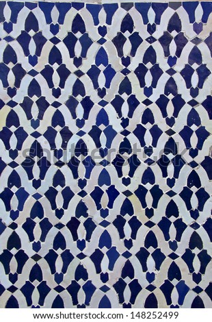 Moroccan darj w wtaf tile pattern in a  riad Fes Morocco