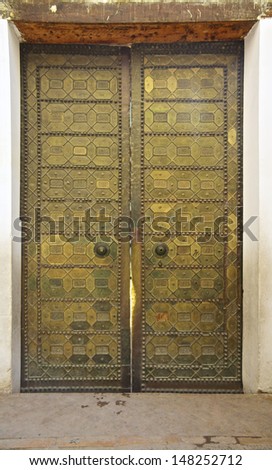 Intricate metal work on the door of the Al Karaouine Koran University in Fez, Morocco, the oldest university in the world
