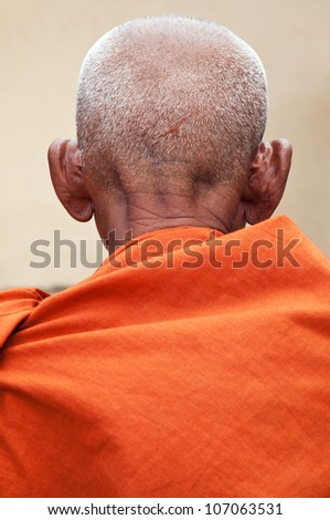 Back of the old Buddhist monk