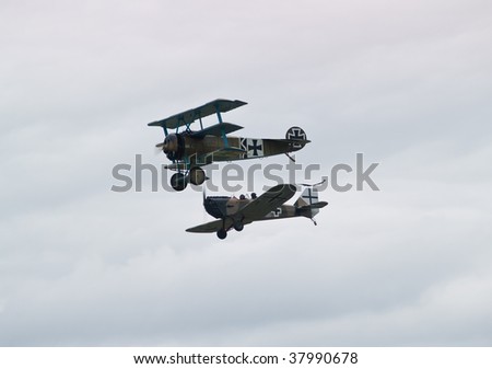 stock photo : First World War fighter planes in reenactment battle