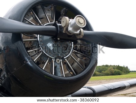 Detail of radial aircraft engine with propeller
