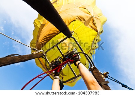 A hot air balloon taking off.