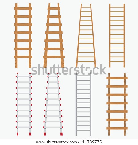 Set of various ladders on the white background.
