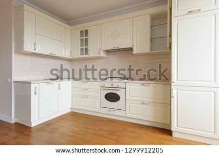 Modern Spacioius Cream Colored Kitchen Made In Classic Style Stock Images Page Everypixel