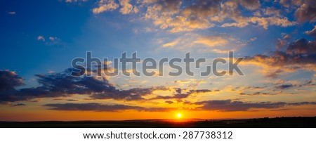 Detailed super high 32 megapixels resolution colorful dramatic sunset panorama stitched from 8 vertical frames
