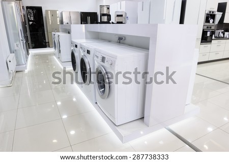 Washing machines, refrigerators and other domestic appliance equipment in the store