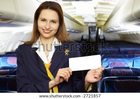 Hostess on Stock Photo   Series  Air Hostess  Stewardess  In The Empty Airliner