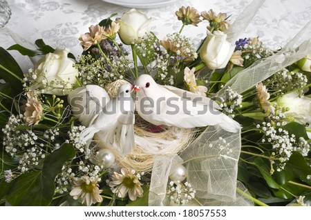 stock photo wedding decoration bouquet with two white doves