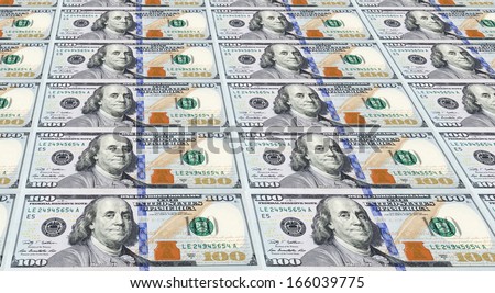 Several of the Newly Designed U.S. One Hundred Dollar Bills. Money Concept.