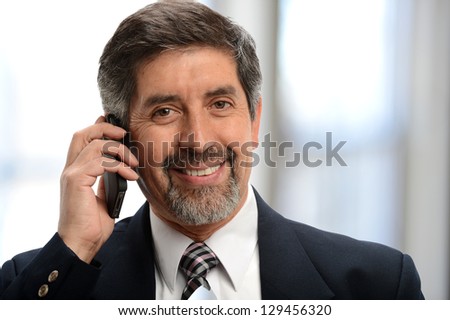 Mature businessman on the cell phone inside his office