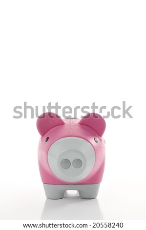 Front view of piggy bank with space for text. Use hue to change to any color