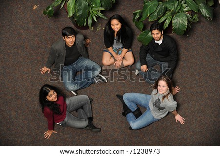 Diverse Group of Students smiling taken from a high point of view