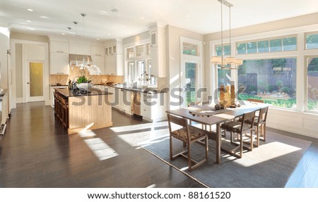 Kitchen and Dining Room Panorama in New Luxury Home