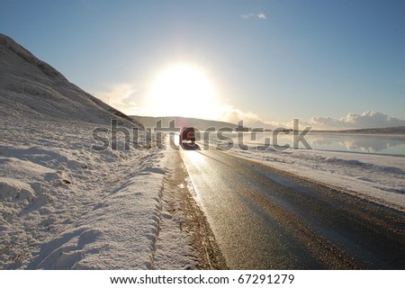 An interesting road and landscape in Harris in winter