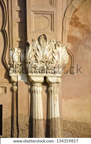 aged wall with historical ornamental columns in India