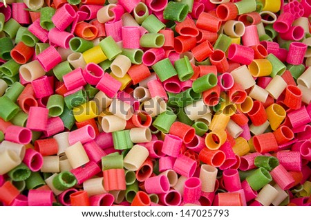 colorful food macaroni pasta background in India market