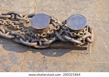 heavy anchor rusty metal chain in asia port