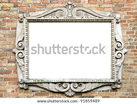 old wall with original vintage and empty frame for text