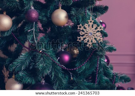 Christmas tree with toys, unusual fairy toning photos