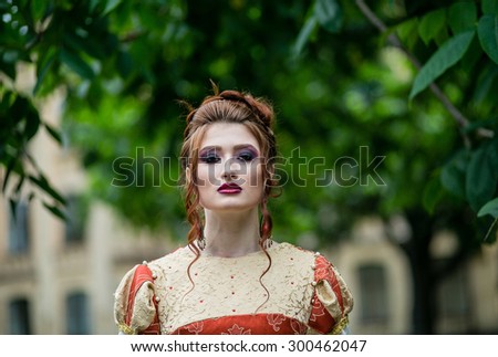 Close portrait of a woman in the attire of the Renaissance, historical reconstruction, tale